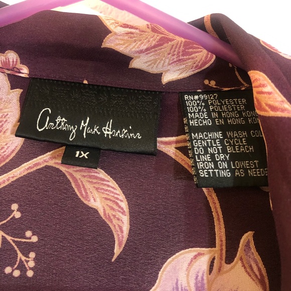 Anthony Marc Hankins Burgundy/Pink/ Hunter  Green Blouse Sz(1X) - Picture 6 of 6